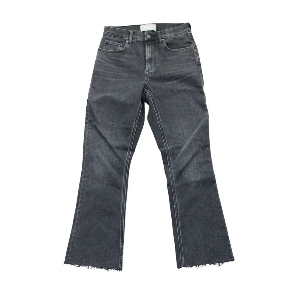 Everlane Black High Rise Kick Boot Cut Raw Hem Crop Jeans Size 26R
